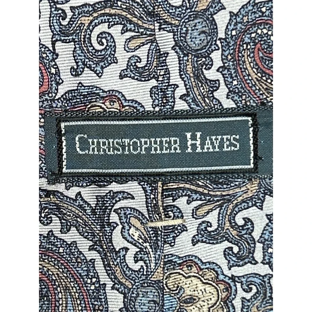 Christopher Hayes Paisley Silk Tie‎ Gray Blue Pink Gold W